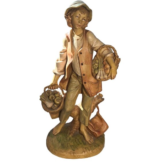 Vintage Capodimonte Style Figurine Boy With Baskets Hand Painted Made In Italy - Picture 2 of 6